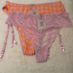 Savage X Fenty Pink and Orange Lace and Checkered Panty Set